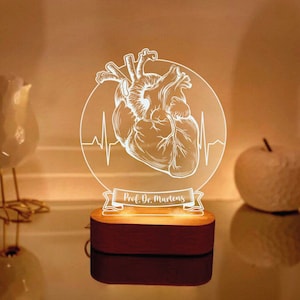 Personalized Cardiologist Night Light Gift 3D Led Lamp, Heart Specialist Doctor Gift, Heart Surgeon, Medical Student Gift