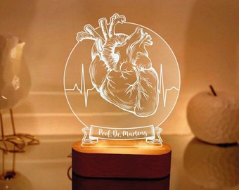 Personalized Cardiologist Night Light Gift 3D Led Lamp, Heart Specialist Doctor Gift, Heart Surgeon, Medical Student Gift