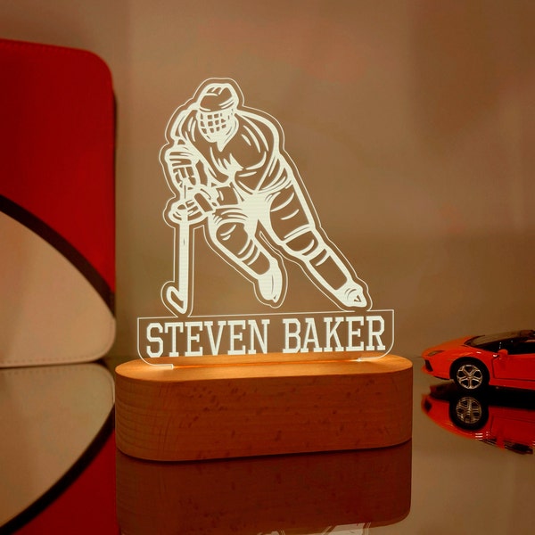 Personalized Hockey 3D Night Light | Ice Hockey Player Night Light | Ice Hockey Night Light Gift | Gift For Boy Gift For Sportsmen Gift