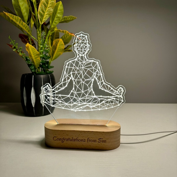 Yoga Meditation Night Light, Personalized Name Gift for Yoga Instructor, Original Meditation LED Night Lamp, Yoga Lovers Bedside Table Lamp