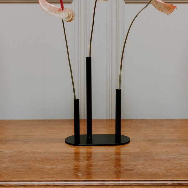 Black modern single stem vase - steel vase - tube vase - wedding flower design - interior design - industrial - pipe vase - white bud vase