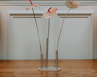 Gold modern Double stem vase - steel vase - tube vase - wedding flower design - interior design - industrial - pipe vase - bud vase