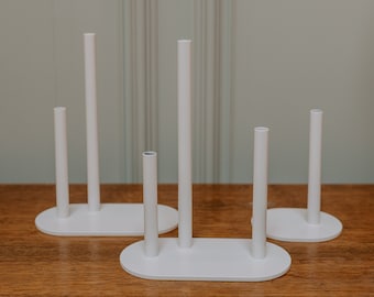 White modern stem vase - steel vase - tube vase - wedding flower design - interior design - industrial - pipe vase - white bud vase