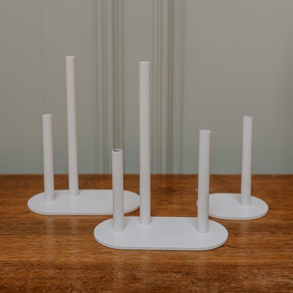 White modern stem vase - steel vase - tube vase - wedding flower design - interior design - industrial - pipe vase - white bud vase