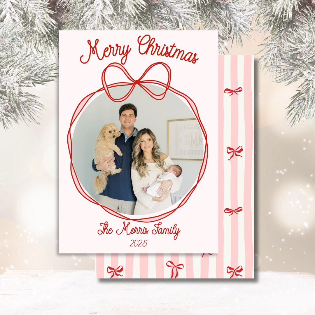 Red Bow Christmas Photo Card Template | Elegant Holiday Design (digital ...