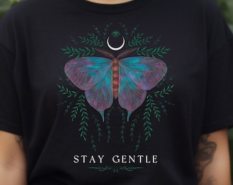 T Shirt Gentle Spiritual Lunar Moth Tee Gifts for Her Mental Health Gifts for Teachers Inclusive T-Shirts Alchemists Witch Shirt Healers