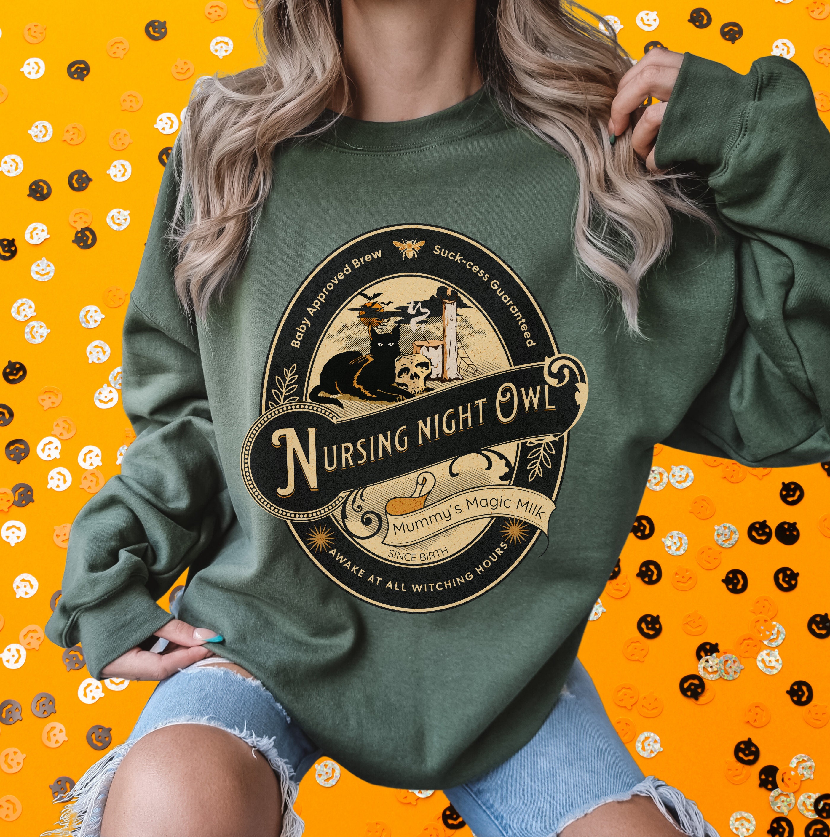 Discover Sweater Nursing Night Owl Halloween Sweatshirt for Nursing Moms Funny Breastfeeding Sweater for Mamas