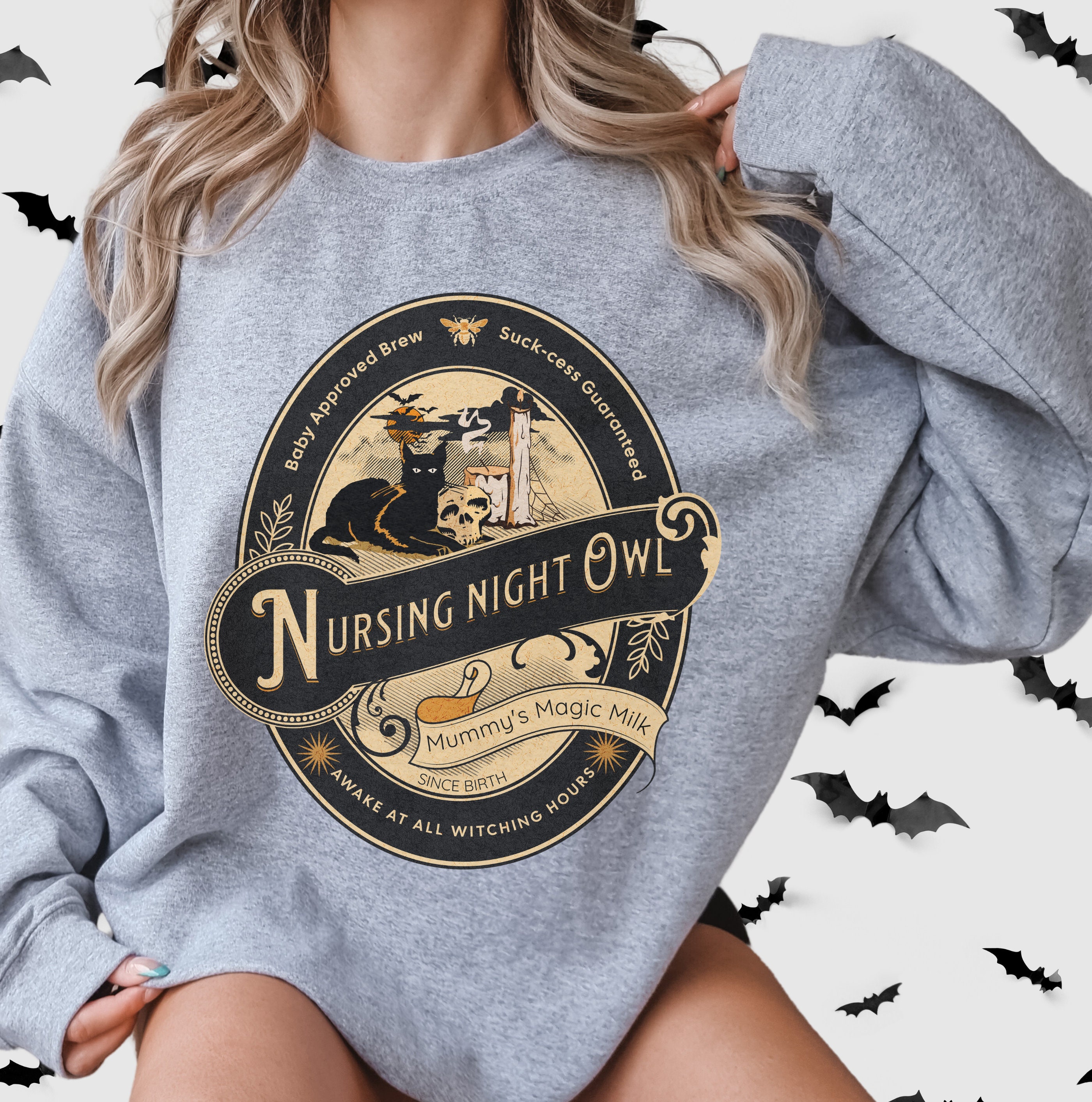 Discover Sweater Nursing Night Owl Halloween Sweatshirt for Nursing Moms Funny Breastfeeding Sweater for Mamas