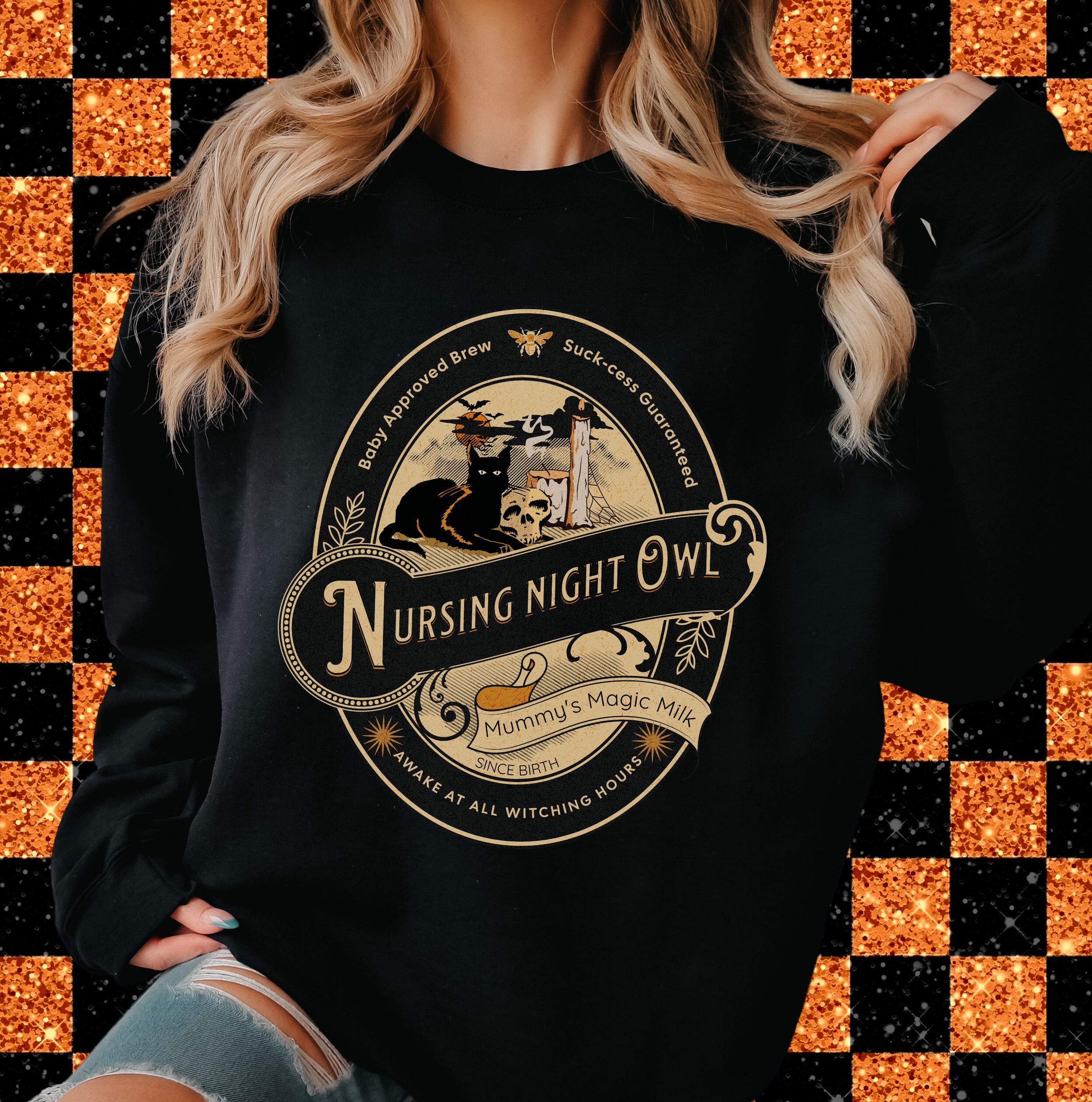 Discover Sweater Nursing Night Owl Halloween Sweatshirt for Nursing Moms Funny Breastfeeding Sweater for Mamas