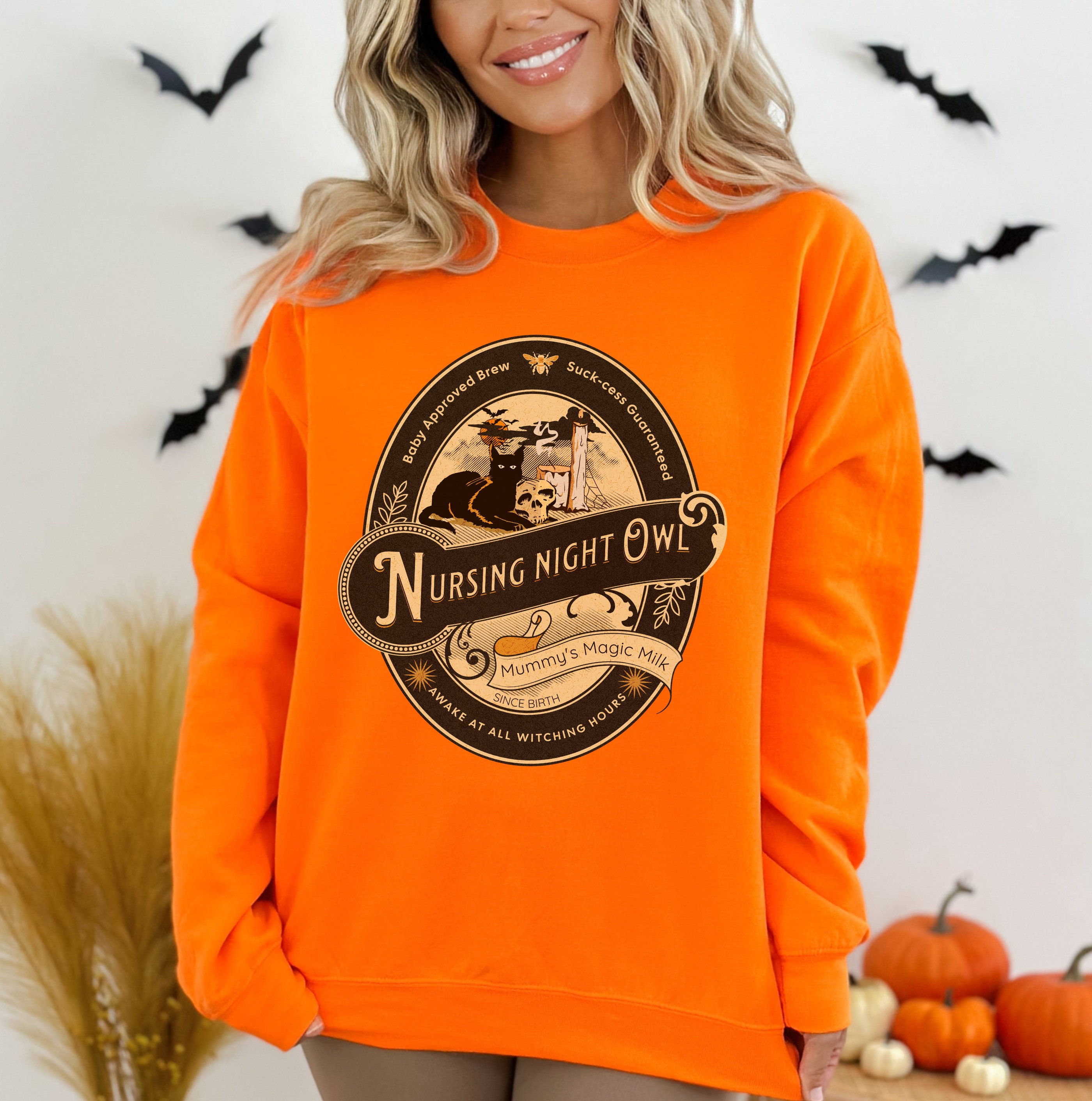 Discover Sweater Nursing Night Owl Halloween Sweatshirt for Nursing Moms Funny Breastfeeding Sweater for Mamas