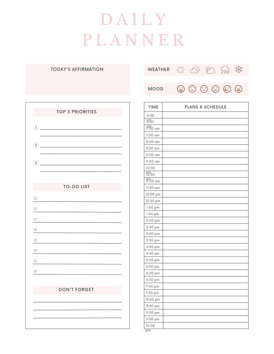 Minimalist Digital Planner | Undated Weekly & Daily (PDF) - Etsy