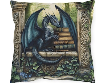 Fantasy Dragon Outdoor Pillow, Dragon Decor, Mythical Cushions, Cozy Garden Pillows, Great for Home, Gifts