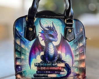Benutzerdefinierte Drachen Leder Geldbörse | Fantasy Booklover Handtasche | Einzigartige Drachenmuster-Tasche | Geschenke für Leser, DND Fans und Cosplayer
