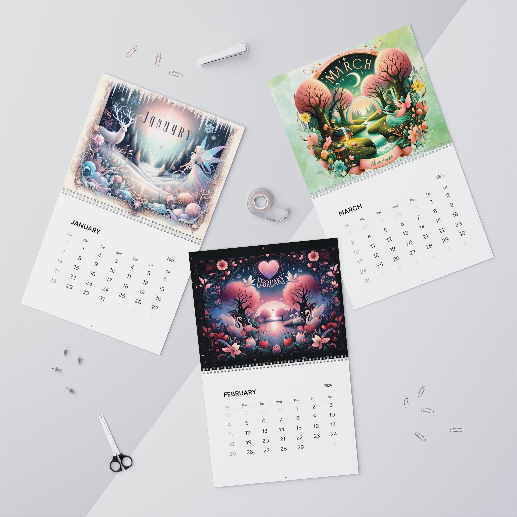 Witchy Art Calendar 2024, Witchy Accessories, Wall Calendar, Witchy