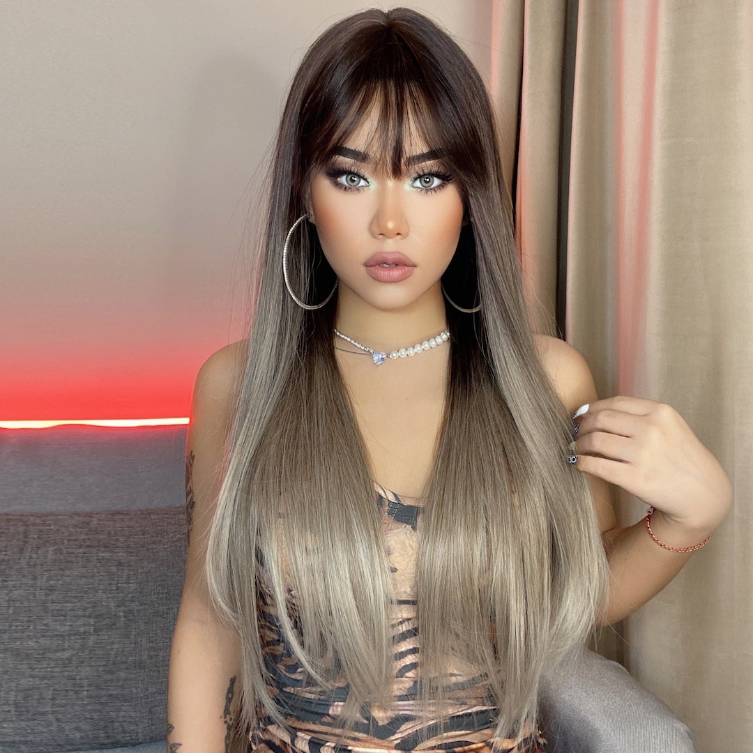 28 Synthetic Hair Wigs Ombre Brown Gray Wig With Bangs 267 - Etsy