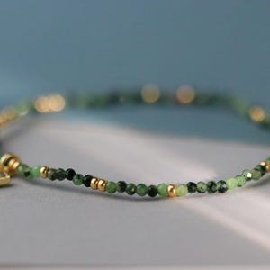Emerald Green Crystal Bracelet - Dainty Gold Initial Charm, Custom Jewelry