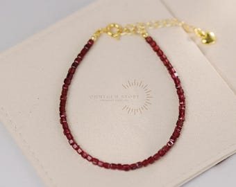 Dainty Garnet Bracelet: 3mm Tiny Minimalist Bangle, January Birthstone Jewelry for Woman