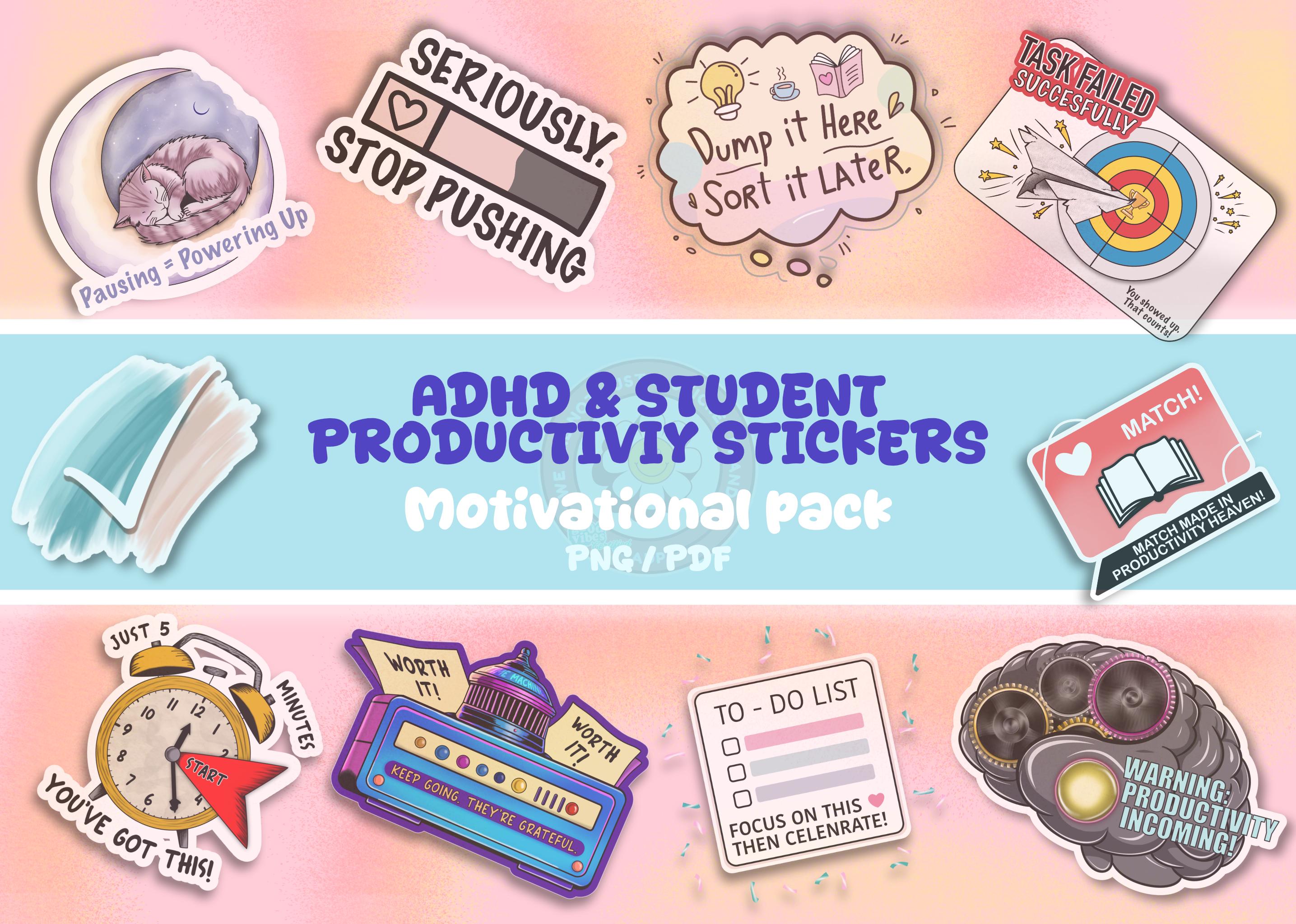 Fun Adhd Sticker Motivational Sticker Pack – ADHD Student Productivity, Funny Planner ...