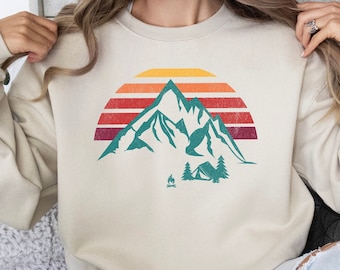 Mountain Camping Shirt, Happy Camper Sweatshirt, Retro Hiking Shirt, Mountain Shirt, Camp Life Shirt, Outdoors Shirt, Nature Sweatshirt