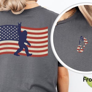 Bigfoot Patriotic Shirt, Sasquatch Rock On American Flag Tee, 4th of July Shirt, USA Cryptid Shirt, Independence Day Tee, Funny Bigfoot Gift