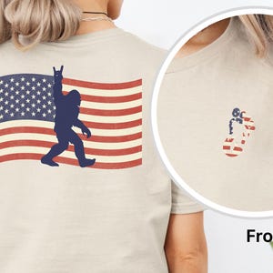 Bigfoot Patriotic Shirt, Sasquatch Rock On American Flag Tee, 4th of July Shirt, USA Cryptid Shirt, Independence Day Tee, Funny Bigfoot Gift