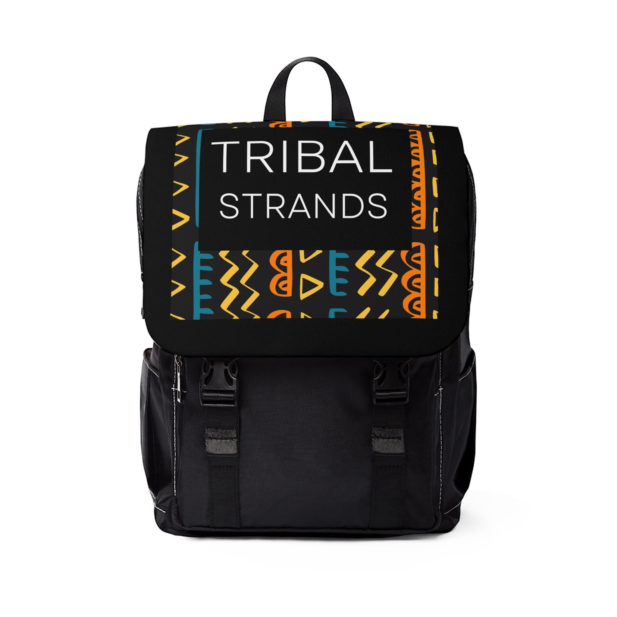Black African Print Orange Yellow Teal Tribal Strands Unisex  display picture 2
