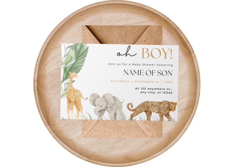 Safari Jungle Baby Shower Invitation Template Customizable Digital