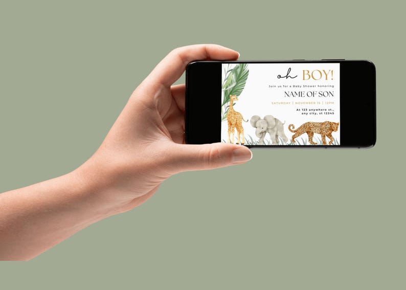 Safari Jungle Baby Shower Invitation Template Customizable Digital