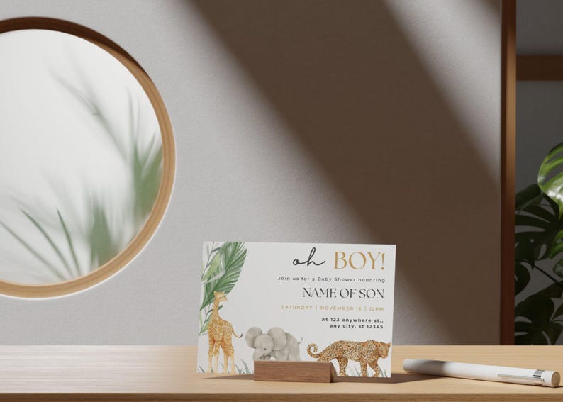 Safari Jungle Baby Shower Invitation Template Customizable Digital