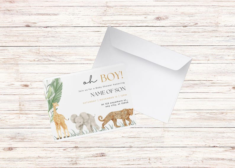 Safari Jungle Baby Shower Invitation Template Customizable Digital