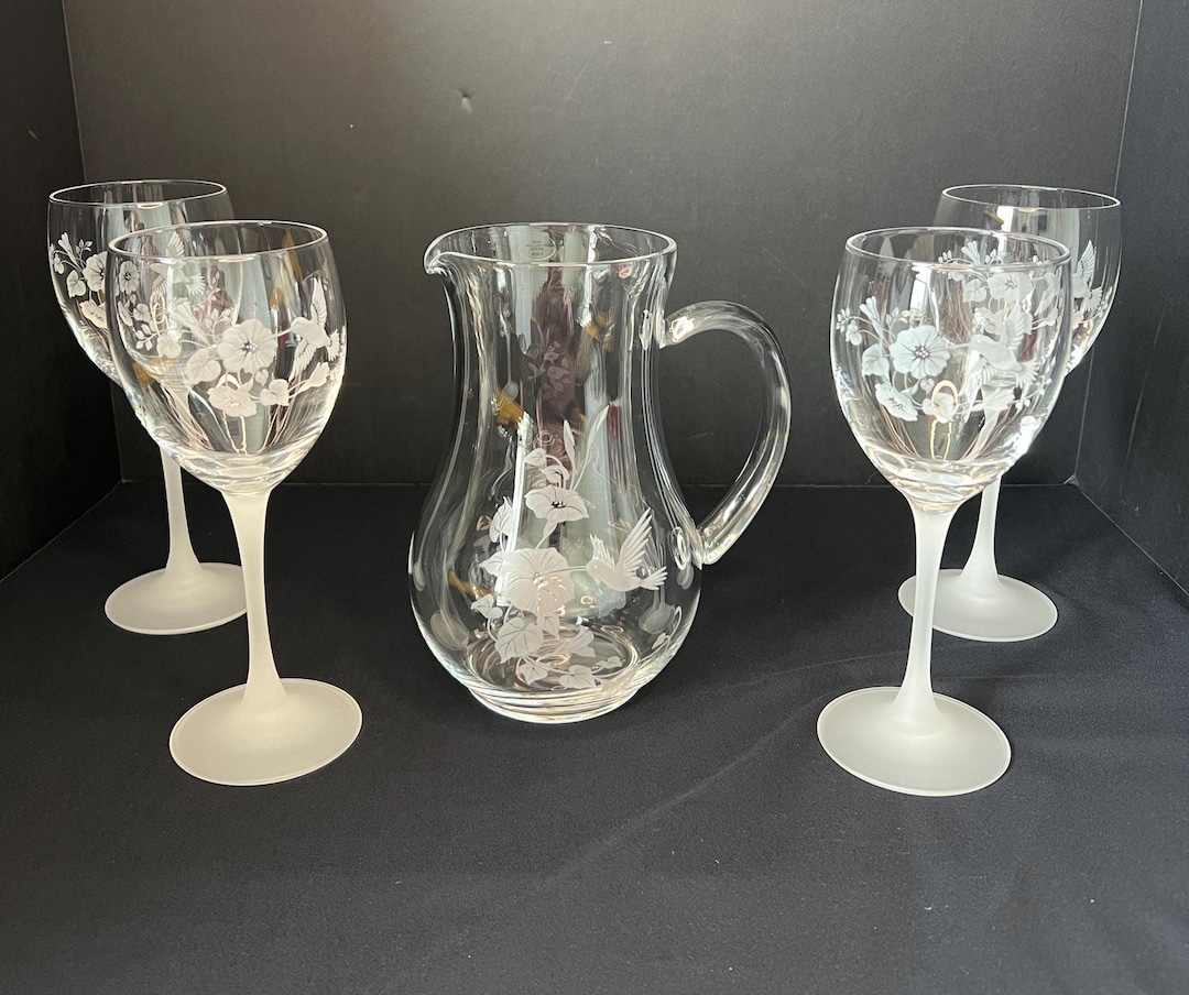 Avon, Hummingbird Collection, Crystal Pitcher and Stemware Set (4 Wine ...
