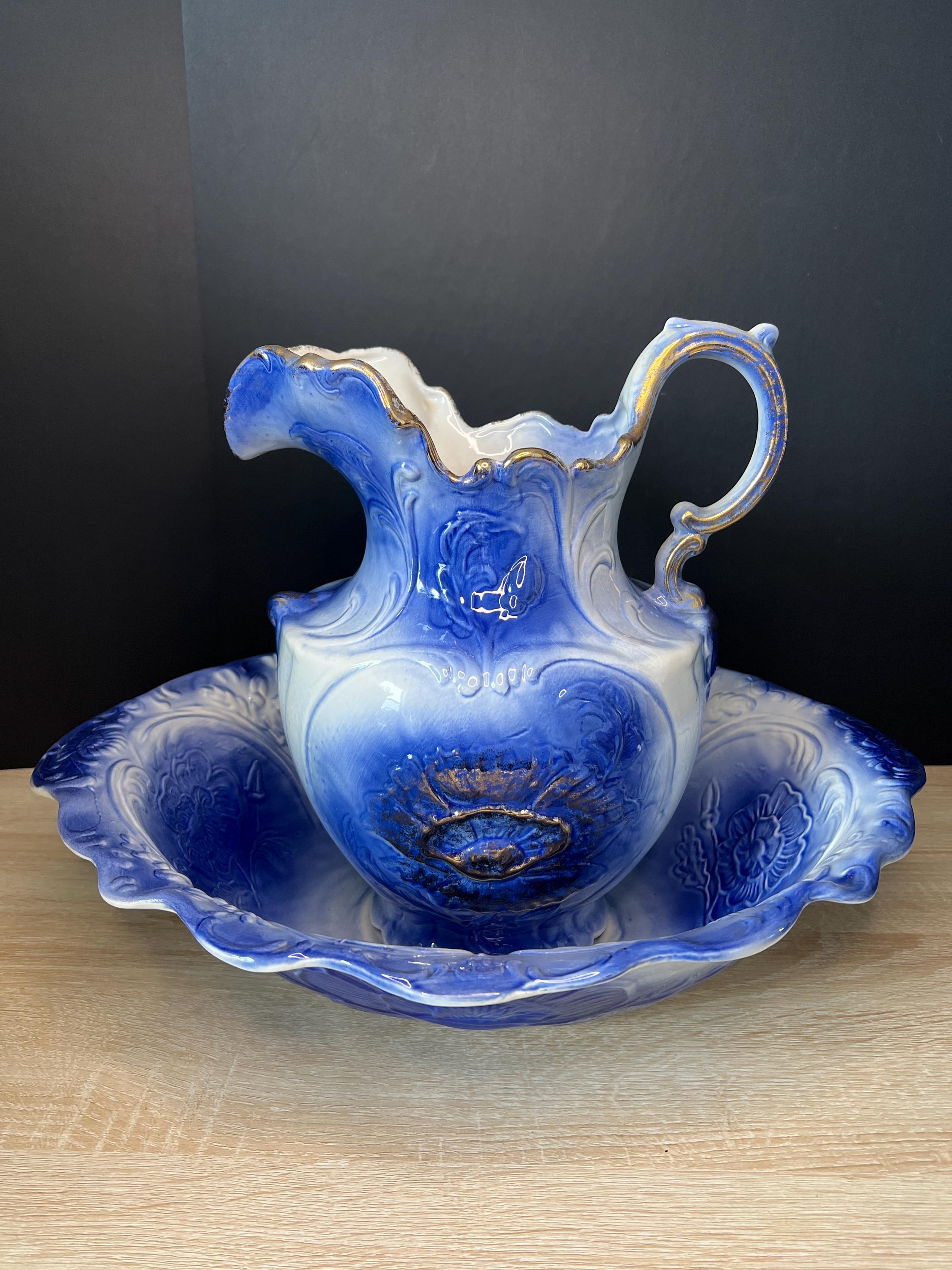 Antique Blue Bowl and Pitcher Set - Etsy