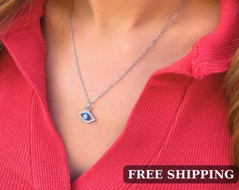 Collar de plata con ojo malvado: Hamsa minimalista, joyería de protección