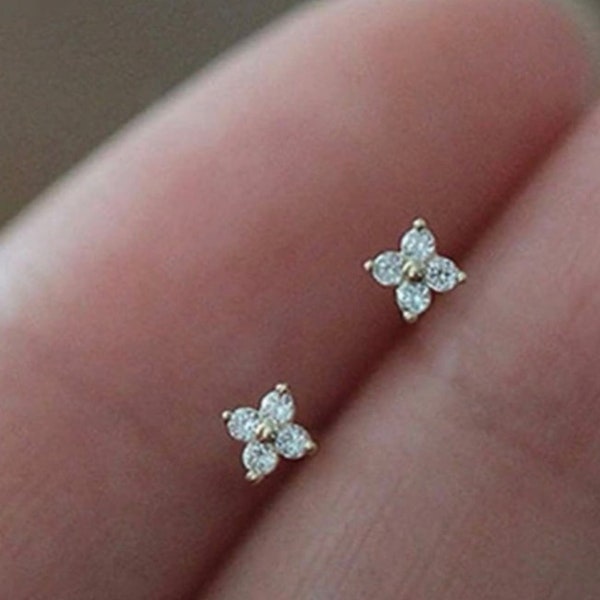 Tiny Flower Stud Earrings , Dainty Floral Earrings, Handmade Jewelry, Sterling Silver cz Stud ,  Gifts For Her
