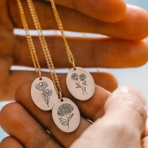 Flower Necklace , Birthstone Jewelry, Birth flower Gift for her, Birth Month Flower ,Mother&#39;s Day