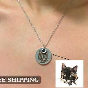 Custom Pet Portrait Necklace: Personalized Dog Cat Photo Jewelry