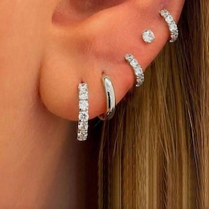Diamond Hoop Earrings: Huggie Hoop Earrings, Stainless Steel, Dainty Hoops , Hypoallergenic Earrings, Waterproof