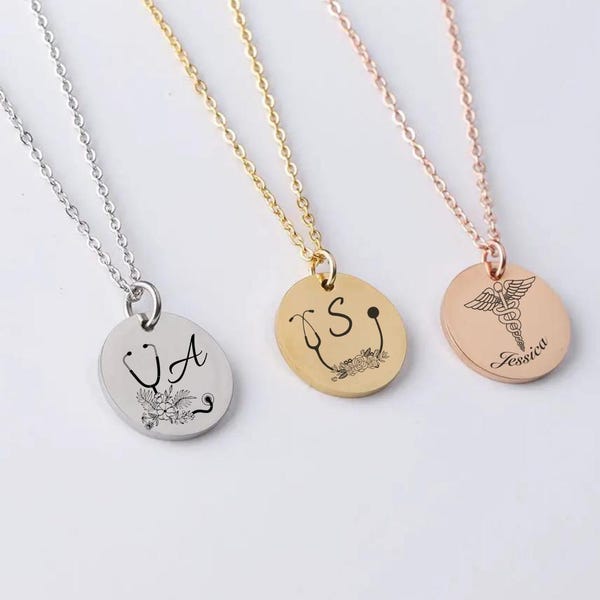 Personalized Stethoscope Name Necklace: Stainless Steel Doctor Nurse Gift