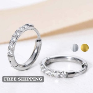 Brincos Huggie de Diamante - Argolas Douradas - Argola de Argola Prateada - Brincos Minimalistas - Argola Tragus - Presentes para o Dia das Mães