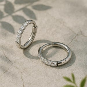 Orecchini a cerchio con diamanti, orecchini a cerchio in argento, orecchini a cerchio per tutti i giorni, orecchini minimalisti in oro, 8/10/12 mm, regalo di Natale per lei