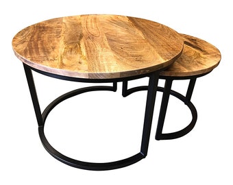 Table d'appoint ensemble de tables basses DUO en bois de manguier | Set de 2 tables basses manguier