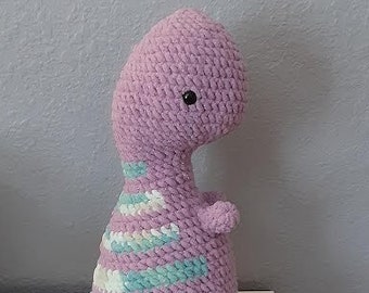 Peluche Dino a strisce, Giocattolo colorato per bambini, Animale farcito T-rex, Peluche fatto a mano, Giocattolo di dinosauro all'uncinetto, Stuffie a strisce viola e blu