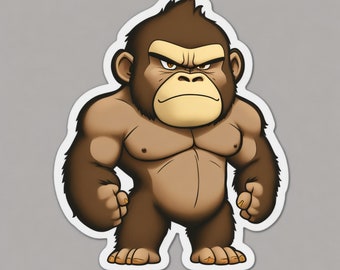 Cartoon Gorilla Stickers, African Jungle Primate, Zoo Animal sticker, laptop sticker, water bottle sticker, journal sticker