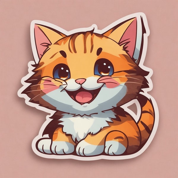 Cute Happy Cat sticker, Adorable, Fur baby, Joyful Feline, Cuddly Animal, laptop sticker, water bottle sticker, journal sticker