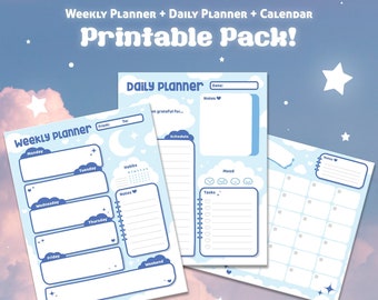Cute Printable Planner Set  |  Instant Download  |  Weekly Planner, Daily Planner & Calendar Template