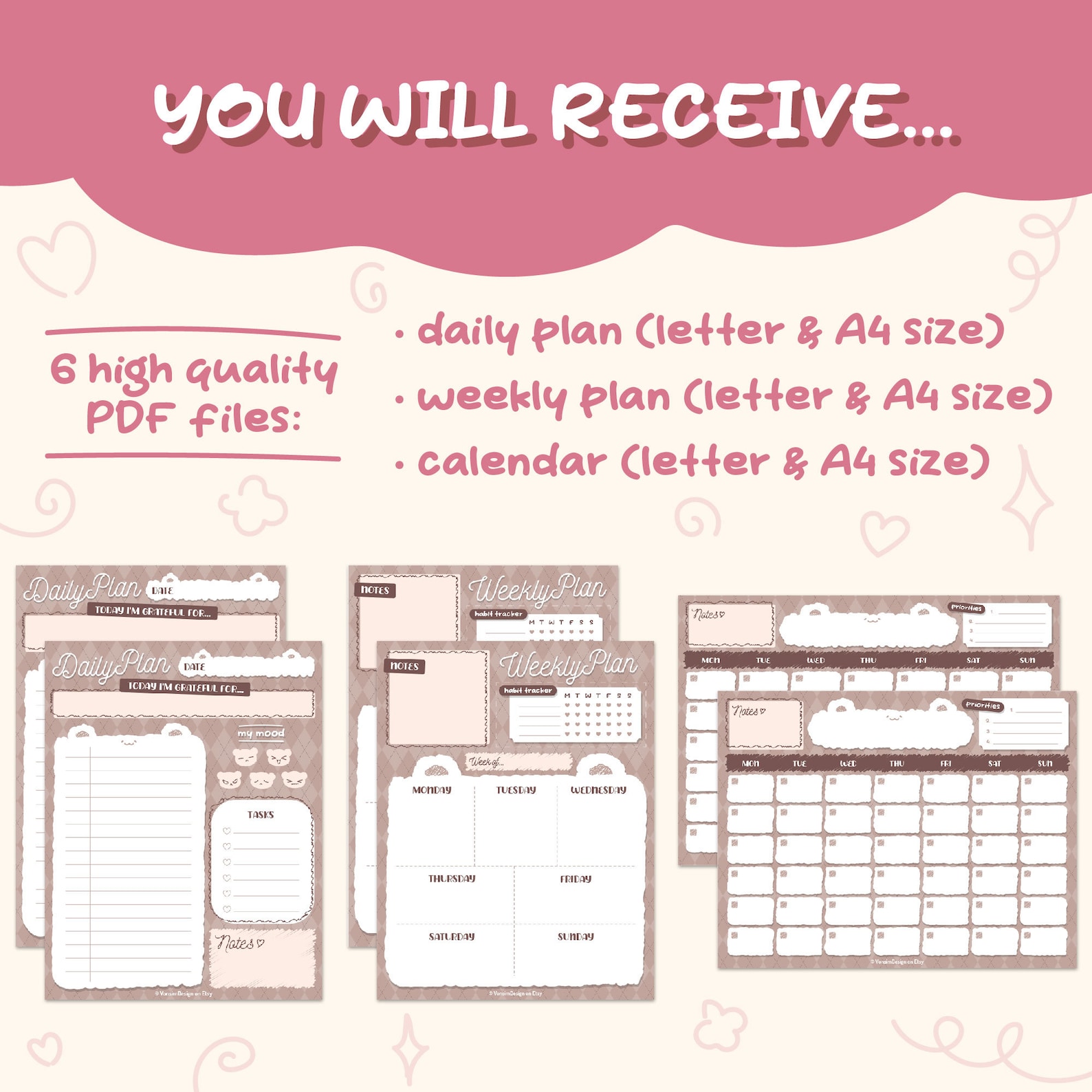 Cute Printable Planner Set | Instant Download | Weekly Planner, Daily ...