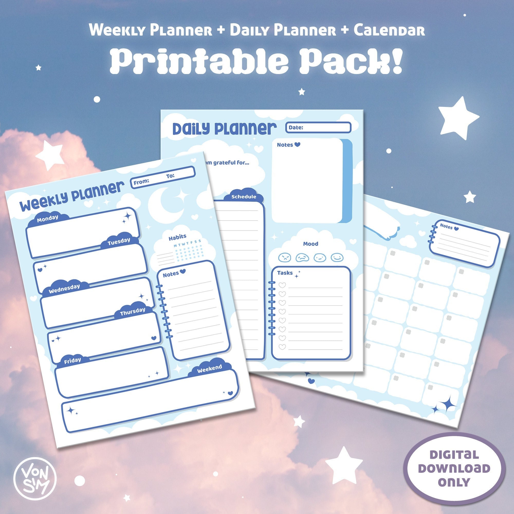 Cute Printable Planner Set Instant Download Weekly Planner, Daily ...