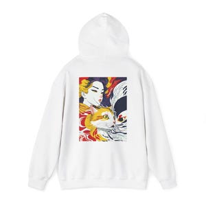 Sudadera con capucha unisex de mezcla pesada con diseño de mujer y gato