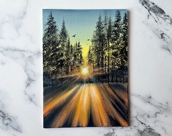 Original Acrylic Painting On Canvas Board Trees Forest Sunshine Painting