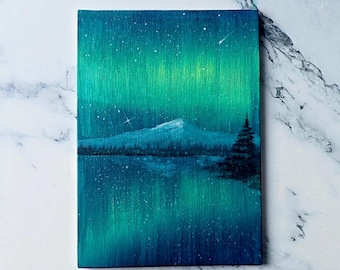 Original Acrylic Painting On Canvas Board Aurora  Northern Lights Painting